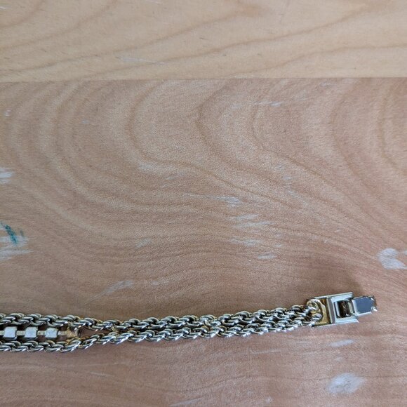 Gold Tone White Red Small Stone Bracelet Two Strand Preppy Classic Quiet Luxury - Picture 8 of 11